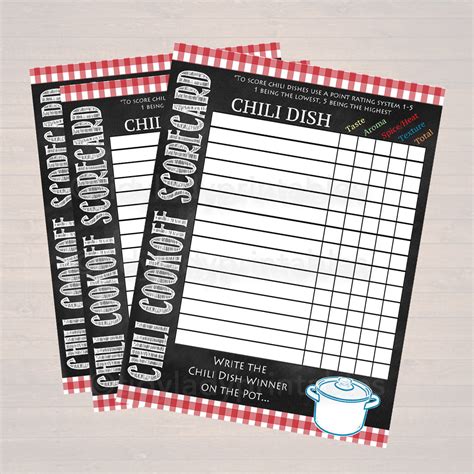 Free Printable Chili Cook Off Scorecards